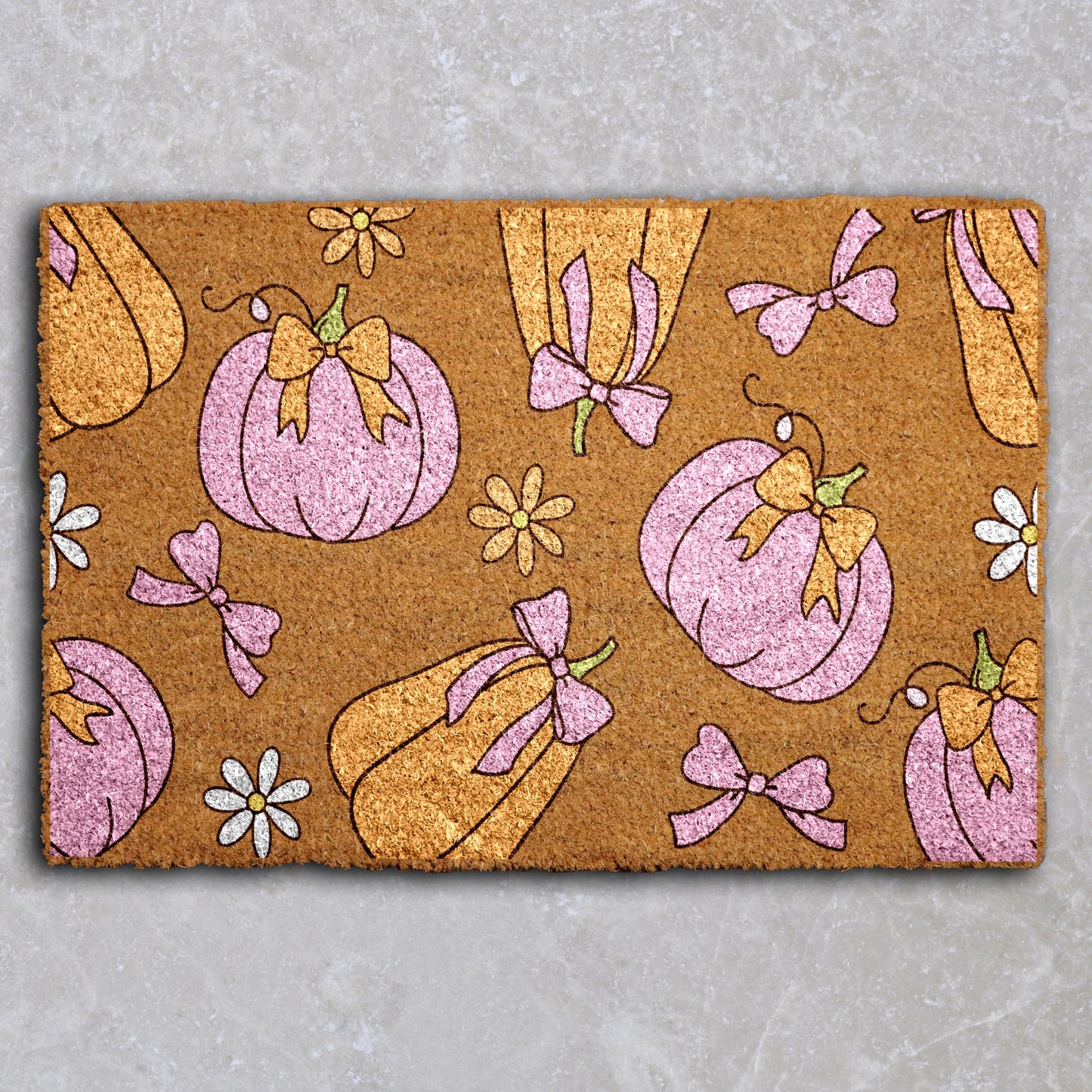 Coquette Bow Pumpkin Doormat: Cute Fall Decor for Autumn Welcomes