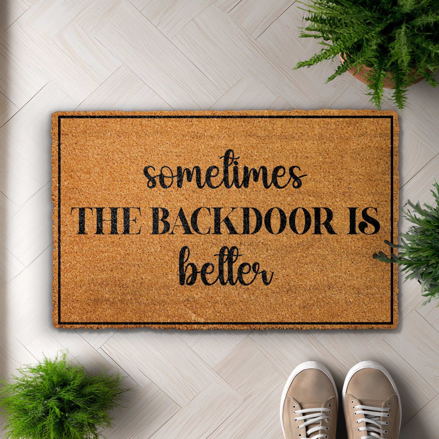 Make Guests Smile with Humorous Backdoor Doormat, Novelty Home Decor