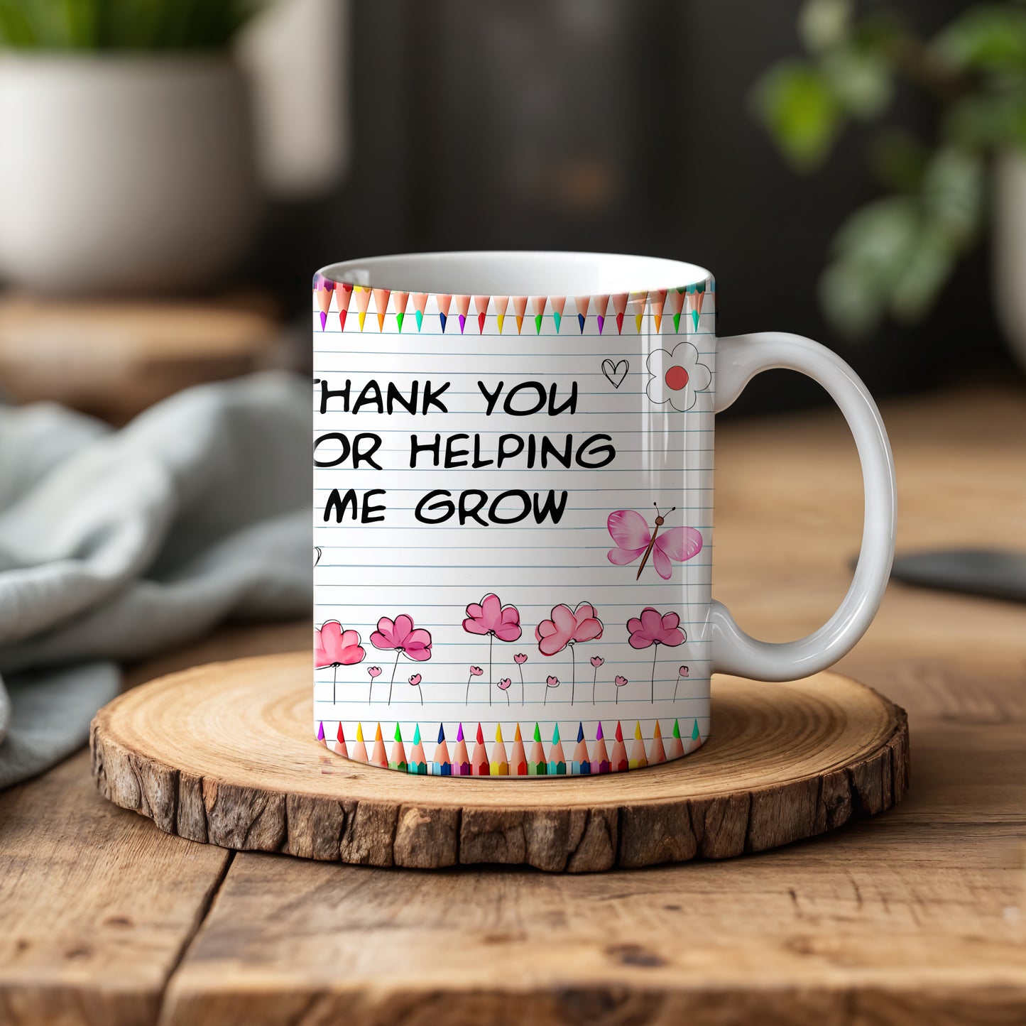 Personalized Teacher Gift, Bee & Flower Design Mug - Teacher Appreciation