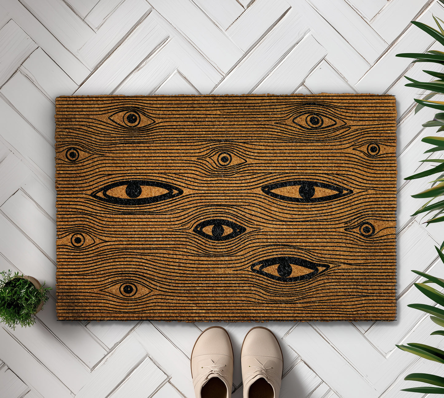 Abstract Art Front Porch Decor, Mystical Eyes Doormat for Spiritual Home