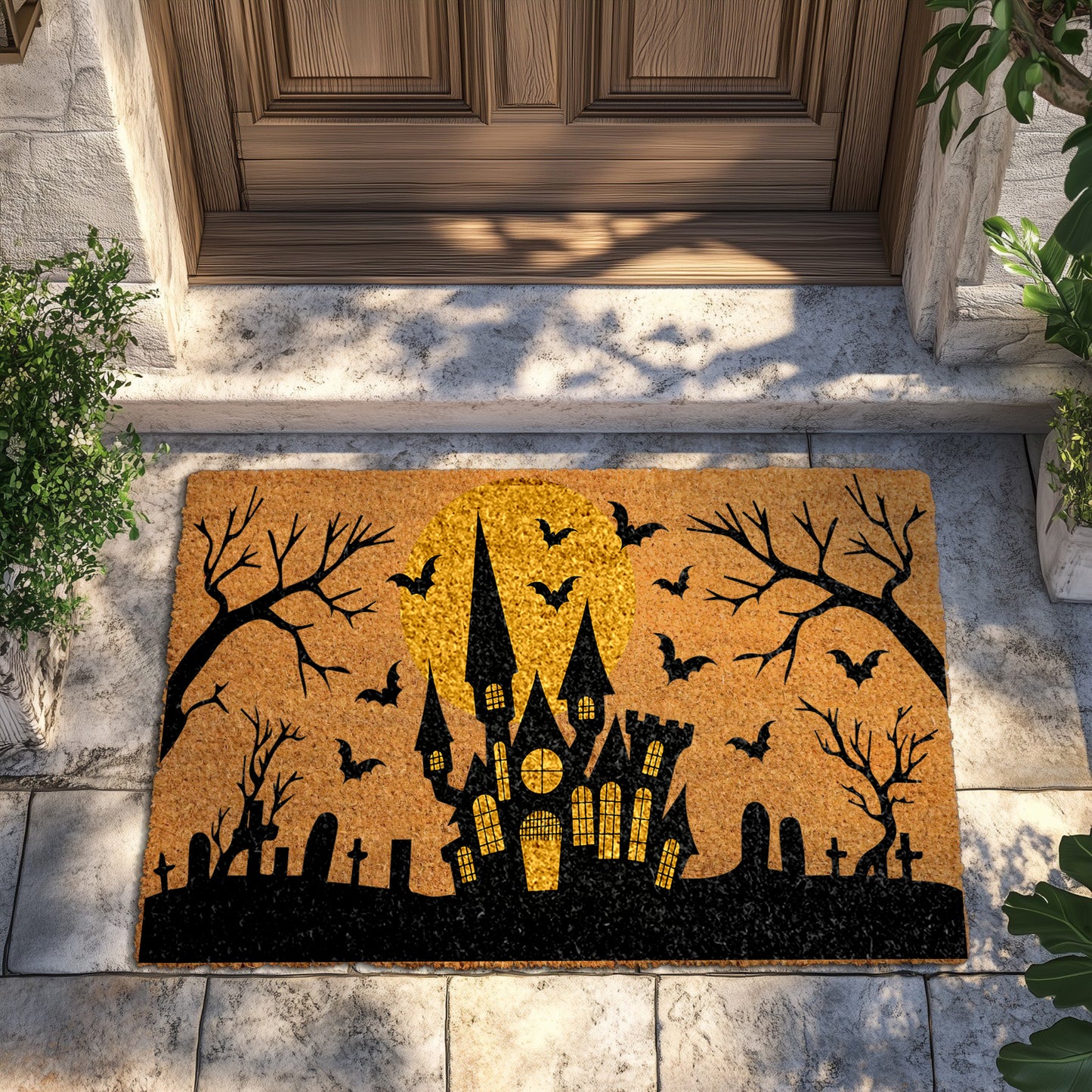 Bats & Graveyard Welcome Mat: Spooky Halloween Decor for Home