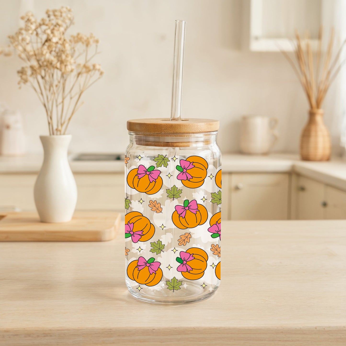 Aesthetic Pumpkins, Coquette Can Glass Tumbler for Fall Season