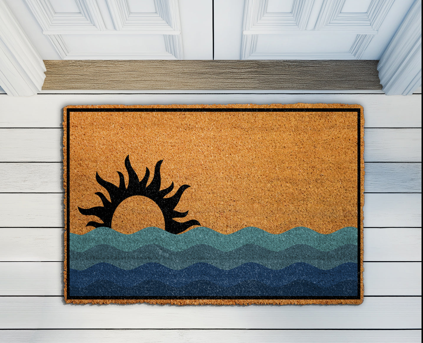Sunset Ocean Doormat, Coastal Vibes Front Porch, Nautical Welcome Rug