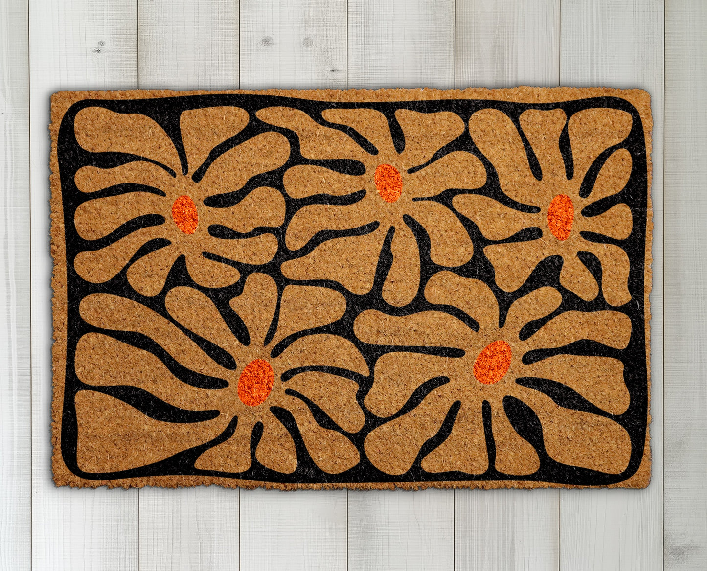 Retro Boho Floral Doormat for Stylish Mid Century Modern Homes