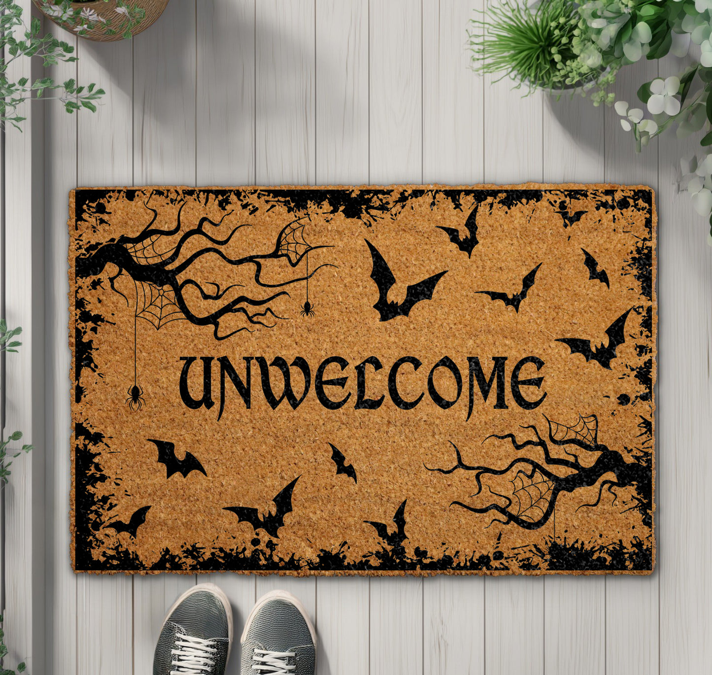 Gothic Bat Doormat, Funny Halloween Welcome Mat, Spooky Front Rug