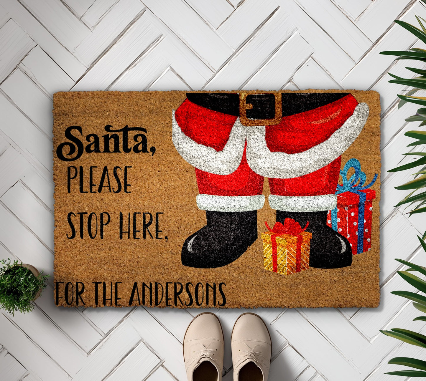 Custom Santa Doormat, Festive Welcome Mat for Xmas Front Porch