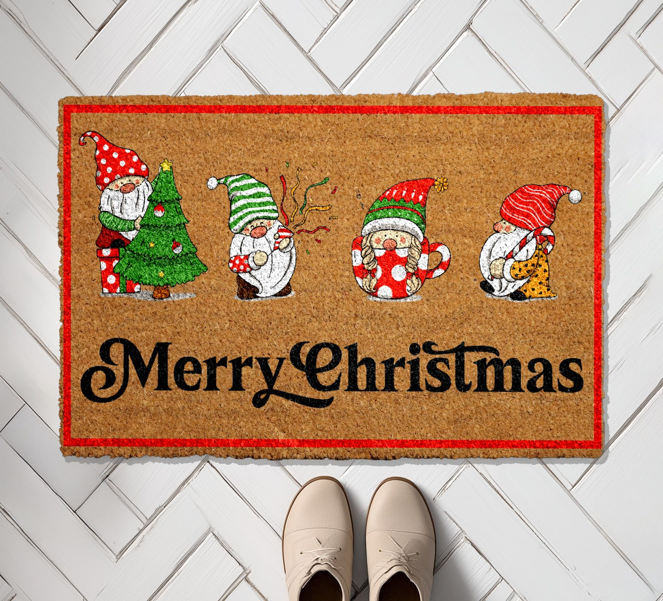 Cheerful Gnome Doormat, Holiday Welcome Mat for Cozy Home