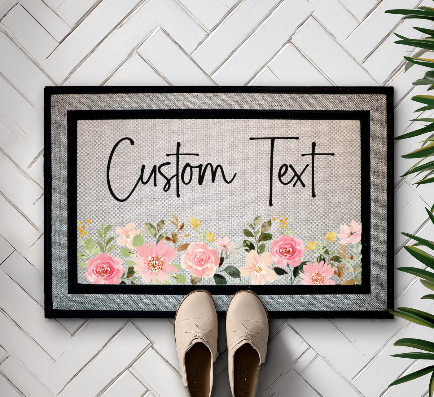 Personalized Welcome Mat with Boho Roses for Unique Housewarming