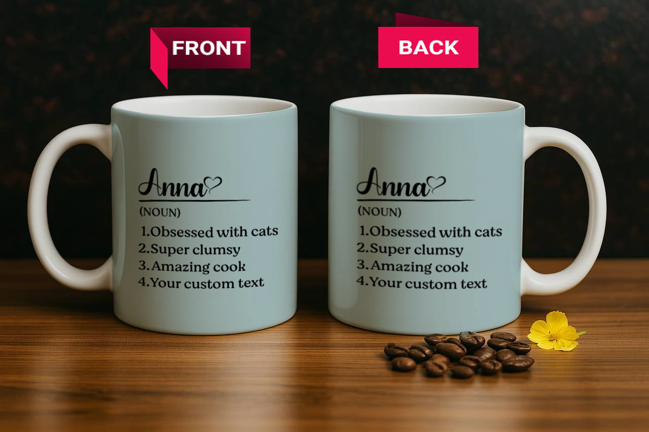 Crafted for You: Custom Name Definition, Stylish Ceramic Tea Cup