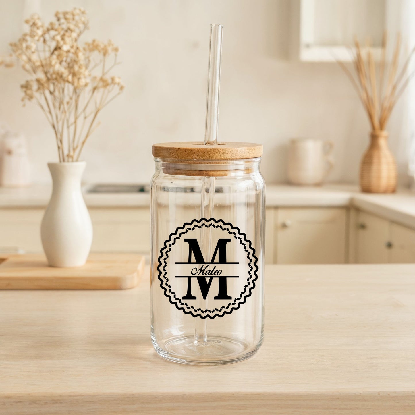 Custom Initial Letter Glass Can Tumbler, Family Matching Coffee Cup