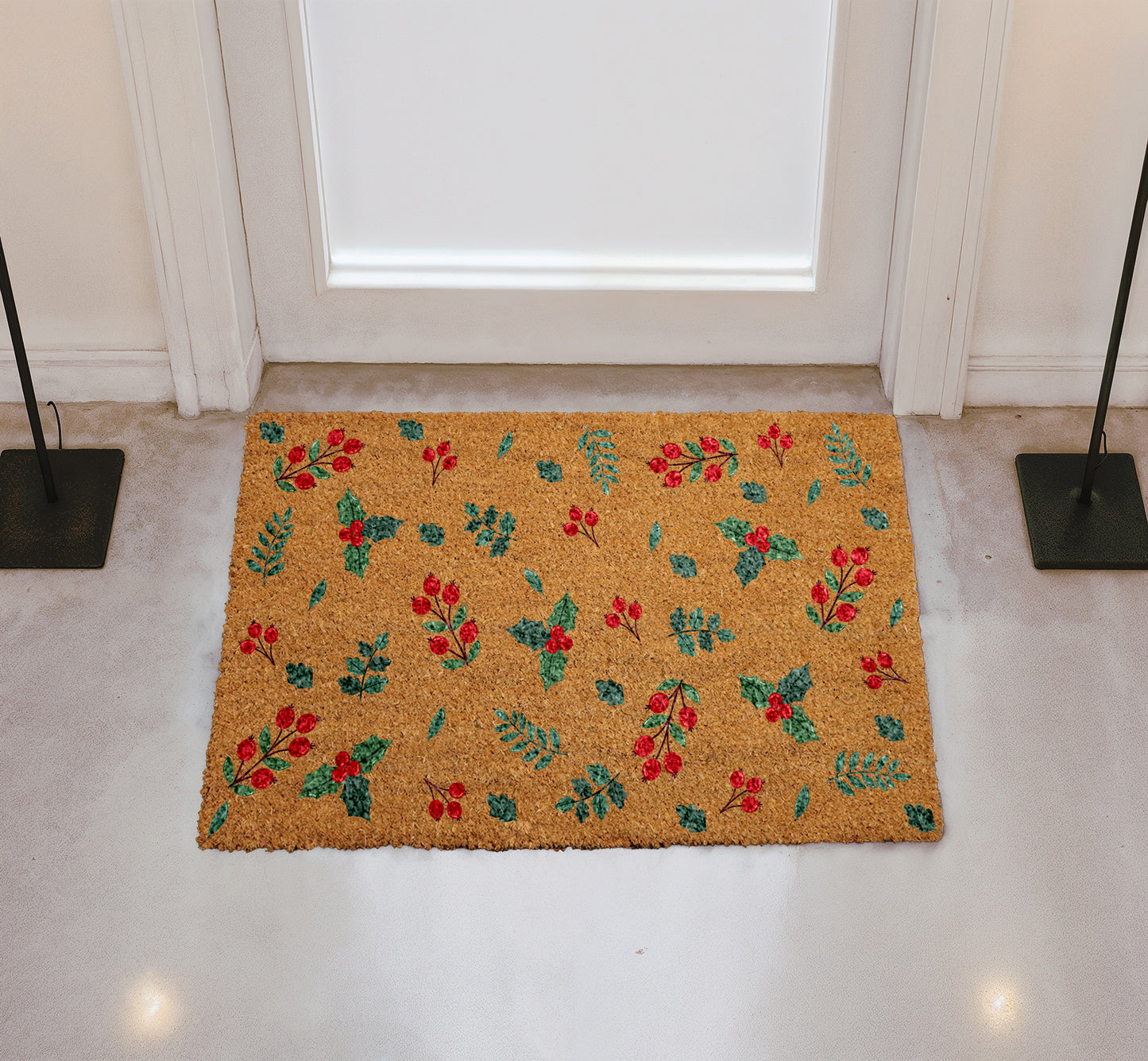 Cozy Christmas Holly Berry Doormat, Festive Winter Welcome Mat