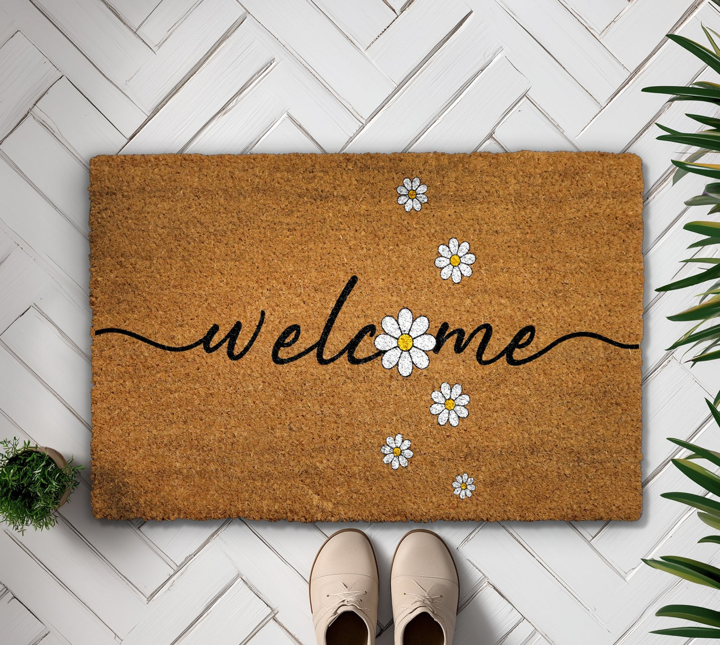 Spring Daisy Doormat: Floral Welcome for Farmhouse Porch Decor