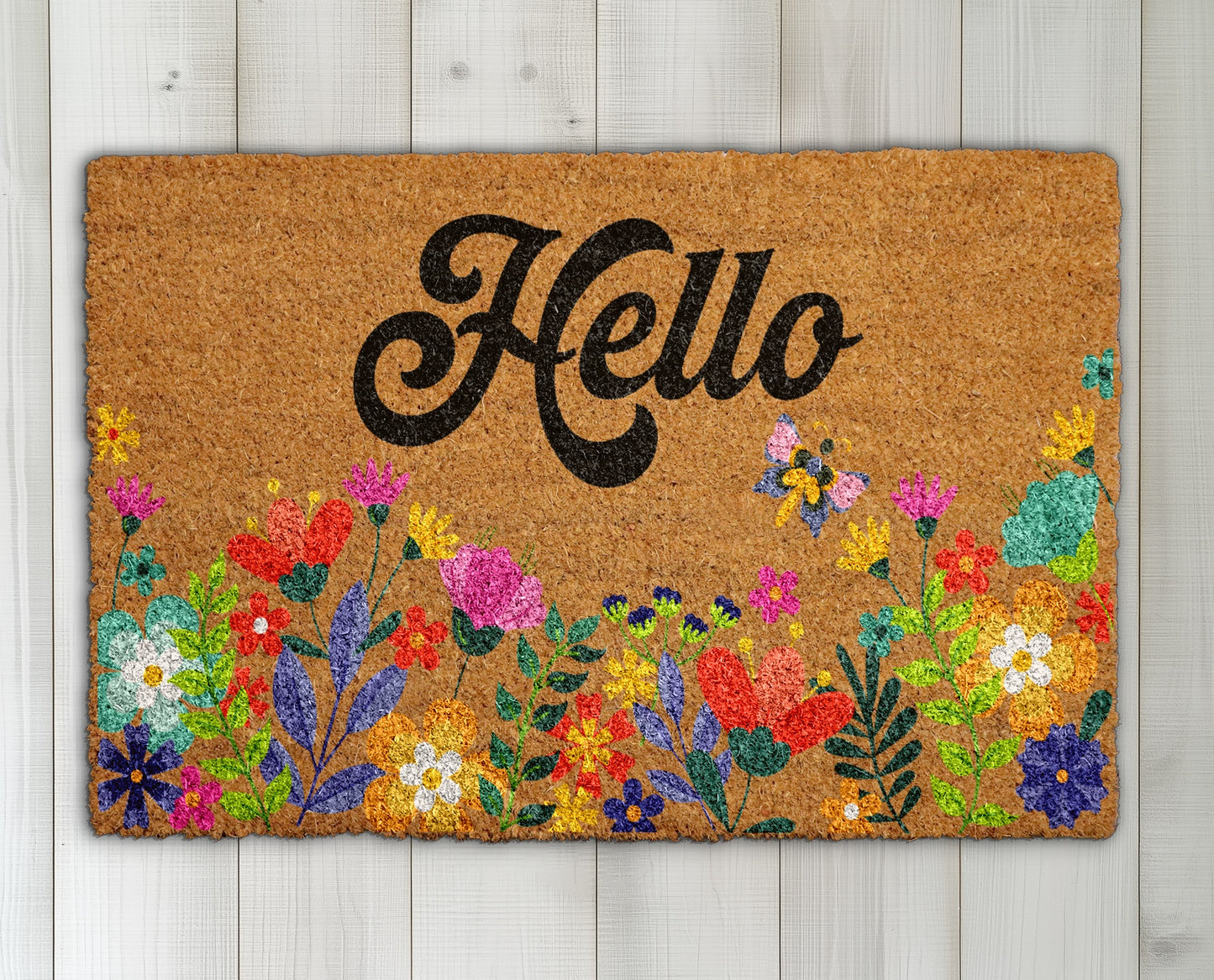 Charming Floral Hello Doormat, Brighten Your Front Porch!