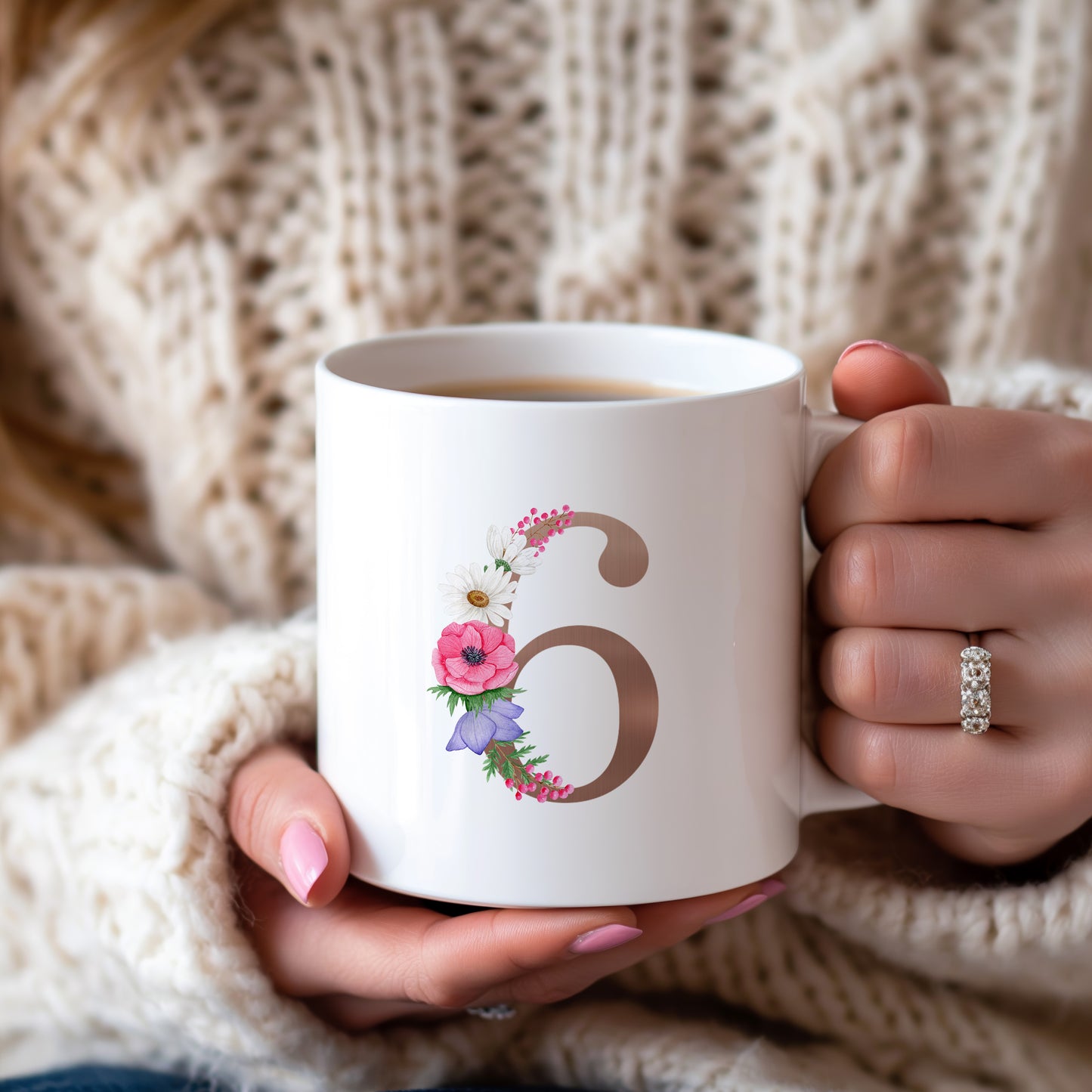 Elegant Custom Floral Initials Coffee Mug, Monogrammed Ceramic Tea Cup
