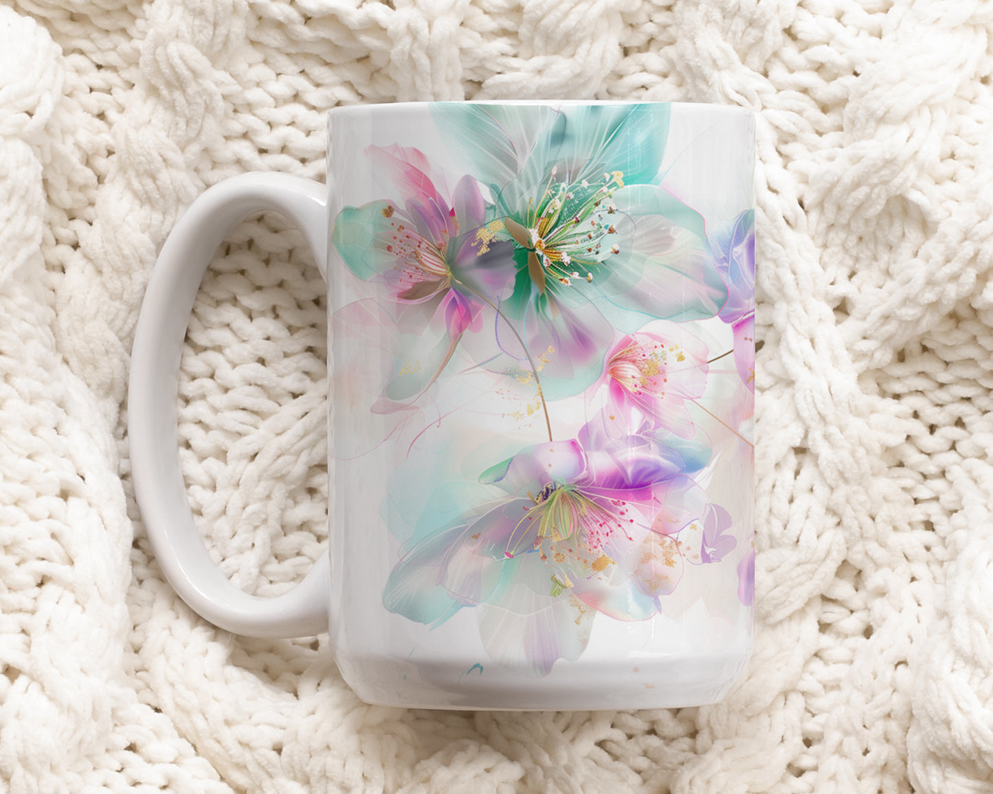 Botanical Coffee Mug, Spring Flower Pottery Tea Cup: Handcrafted Joy
