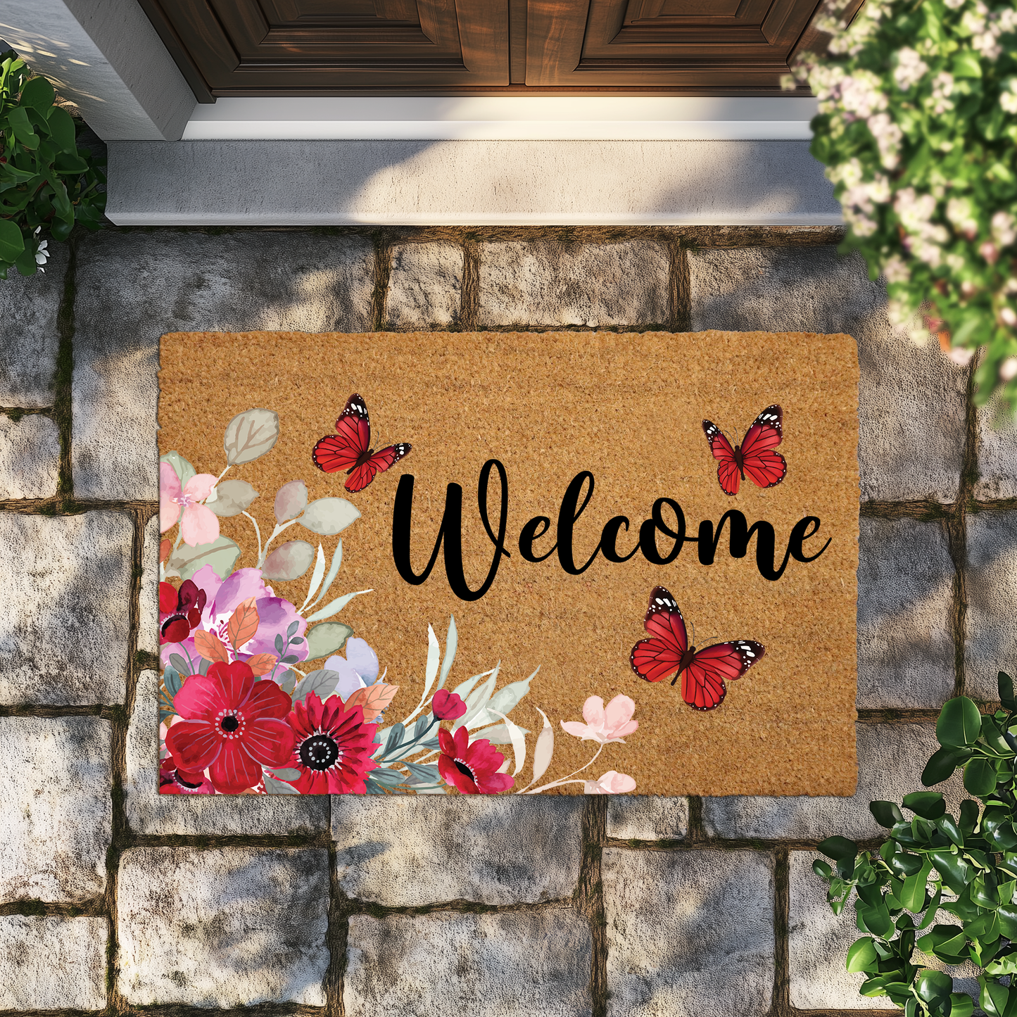 Floral Welcome Doormat, An Elegant Entryway Greeting for Your Home
