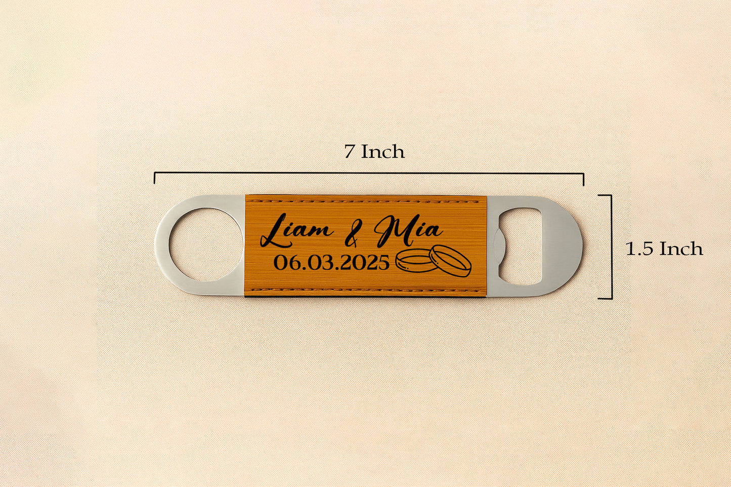 Personalized Leather Beer Opener, Custom Engraved Bar Tool for Wedding