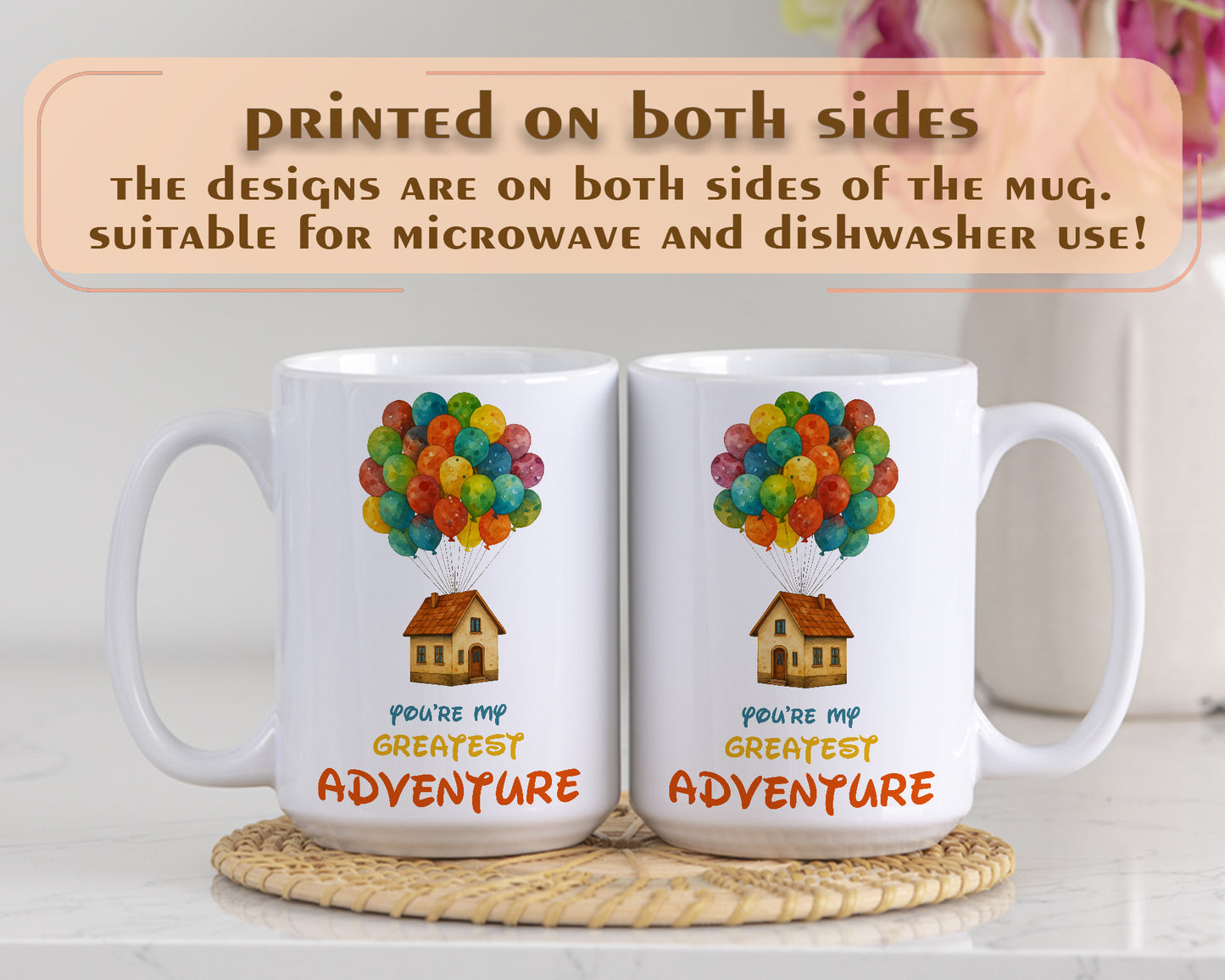 Adventure Awaits Mug: Romantic Flying House Balloon Coffee Cup Gift