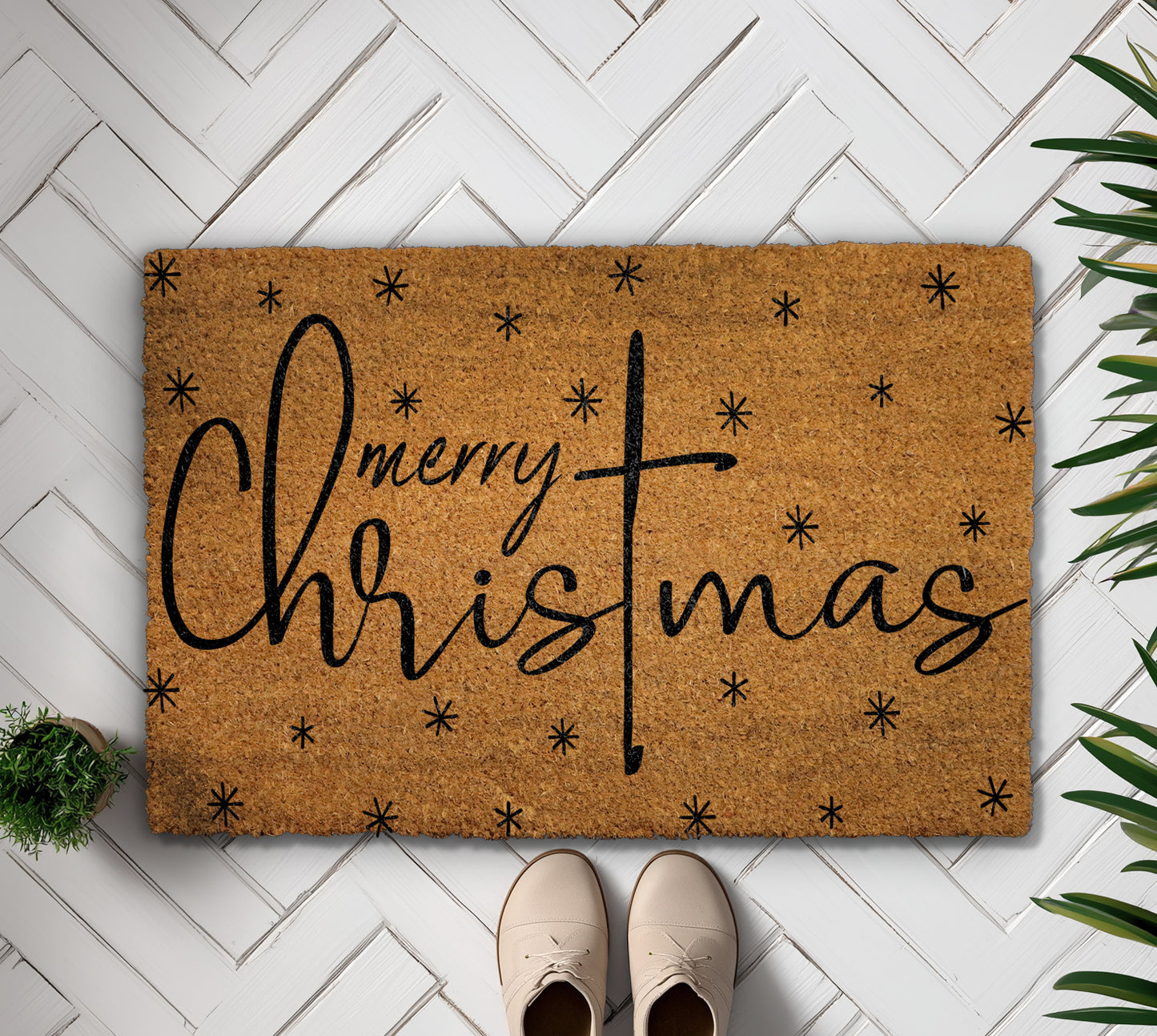 Snowflakes Merry Christmas Doormat, Festive Winter Welcome Mat, Xmas Gift