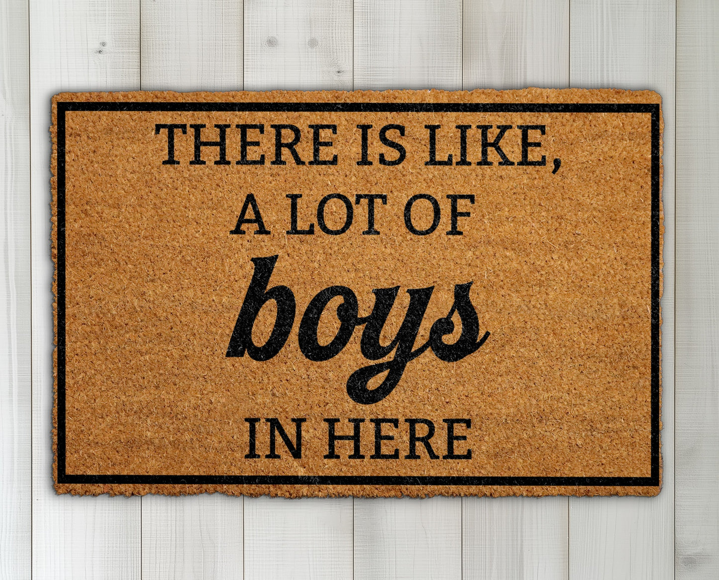 Custom Humorous Welcome Mat, Boys Mom Dad Housewarming Floormat