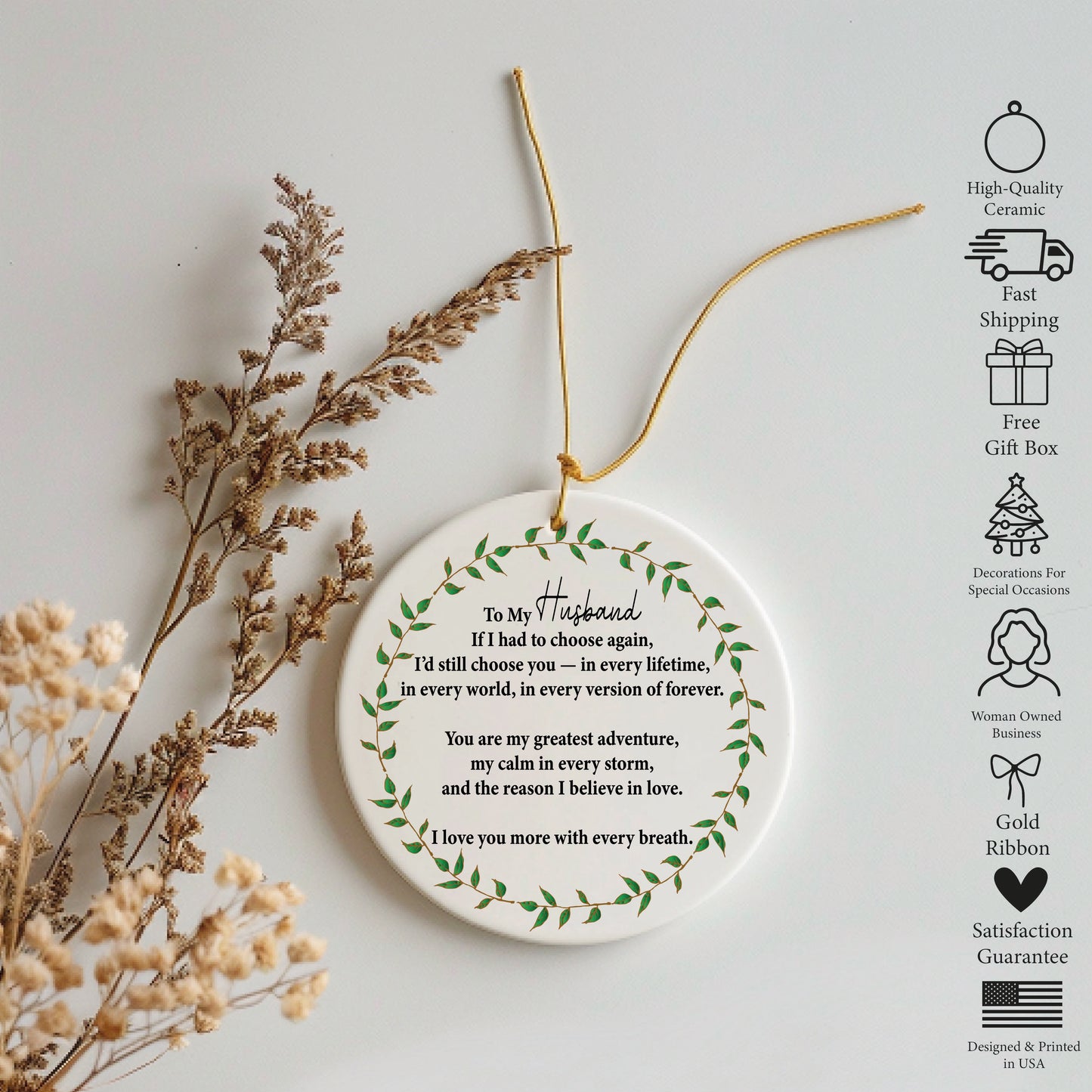 Romantic Love Quote Ornament, Anniversary Keepsake for Husband, Christmas Gift
