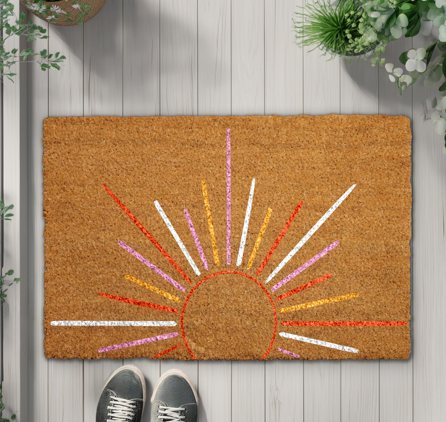 Sunburst Welcome Mat, Minimalist Front Porch Decor, Housewarming Gift Idea