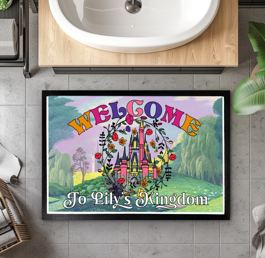 Magical Castle Doormat, Personalized Name Welcome Mat, Whimsical Room Decor