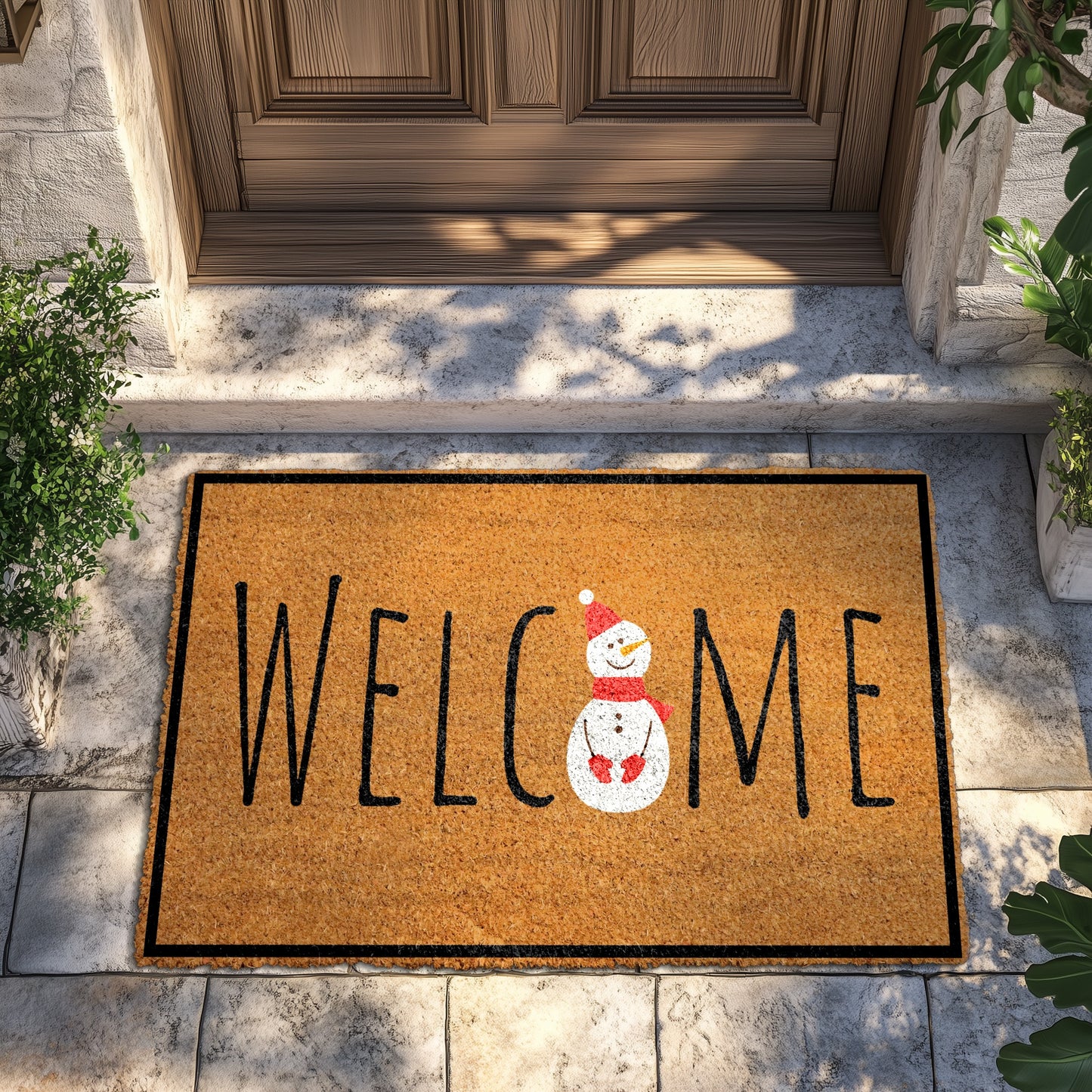 Winter Welcome with Snowman Doormat: Festive Holiday Front Porch Decor