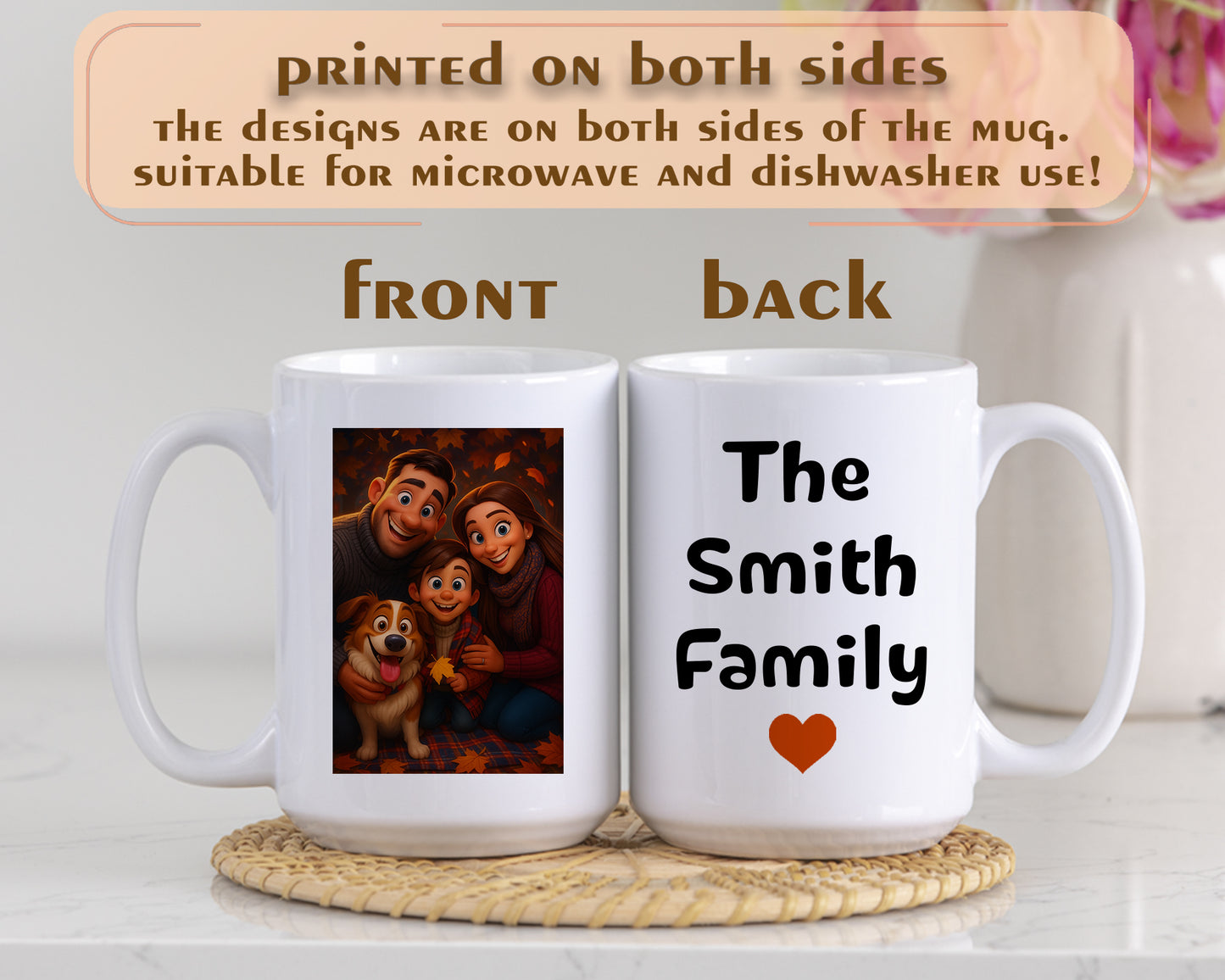 Personalized Cartoon Family Portrait Mug, Ideal Gift for Mom, Dad