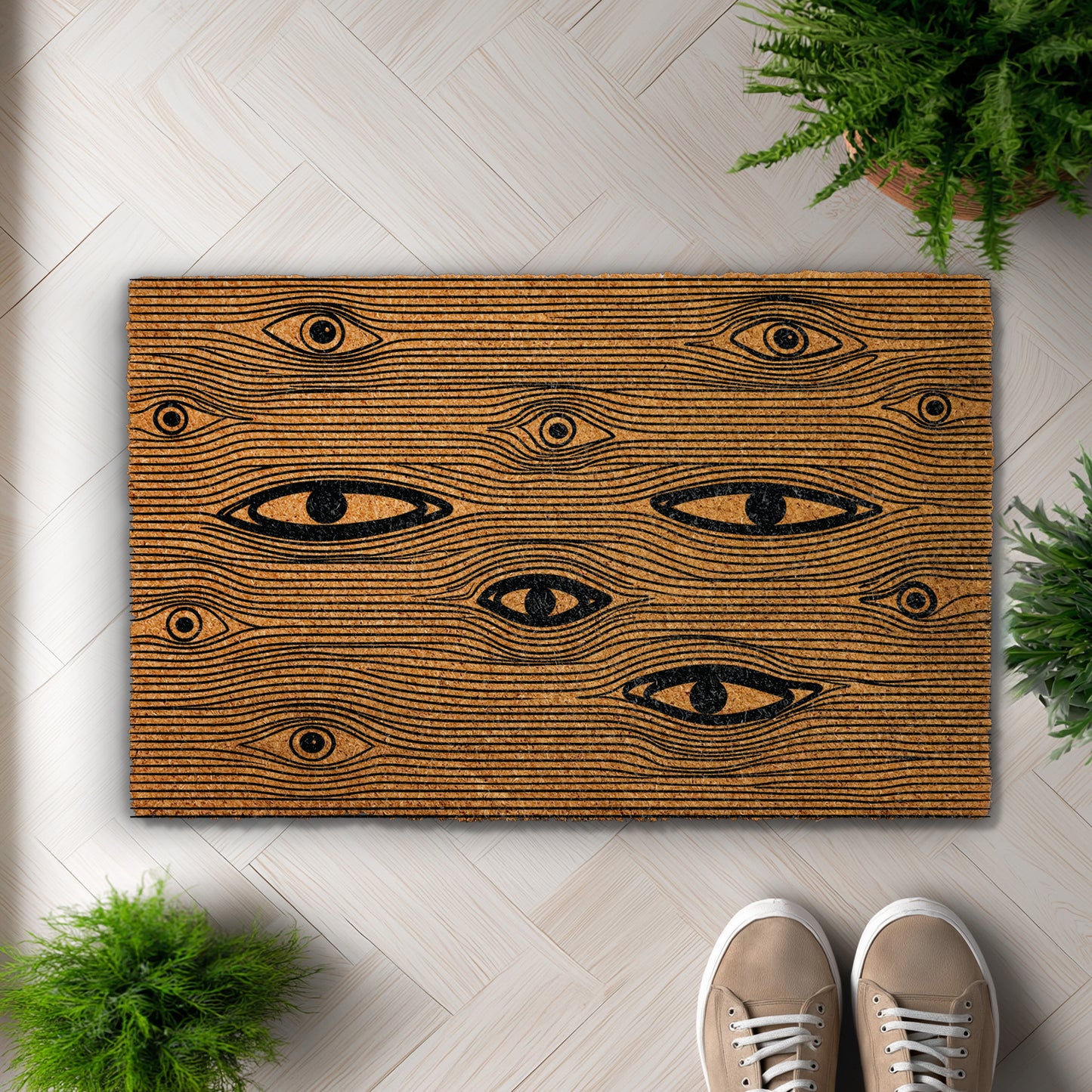 Abstract Art Front Porch Decor, Mystical Eyes Doormat for Spiritual Home