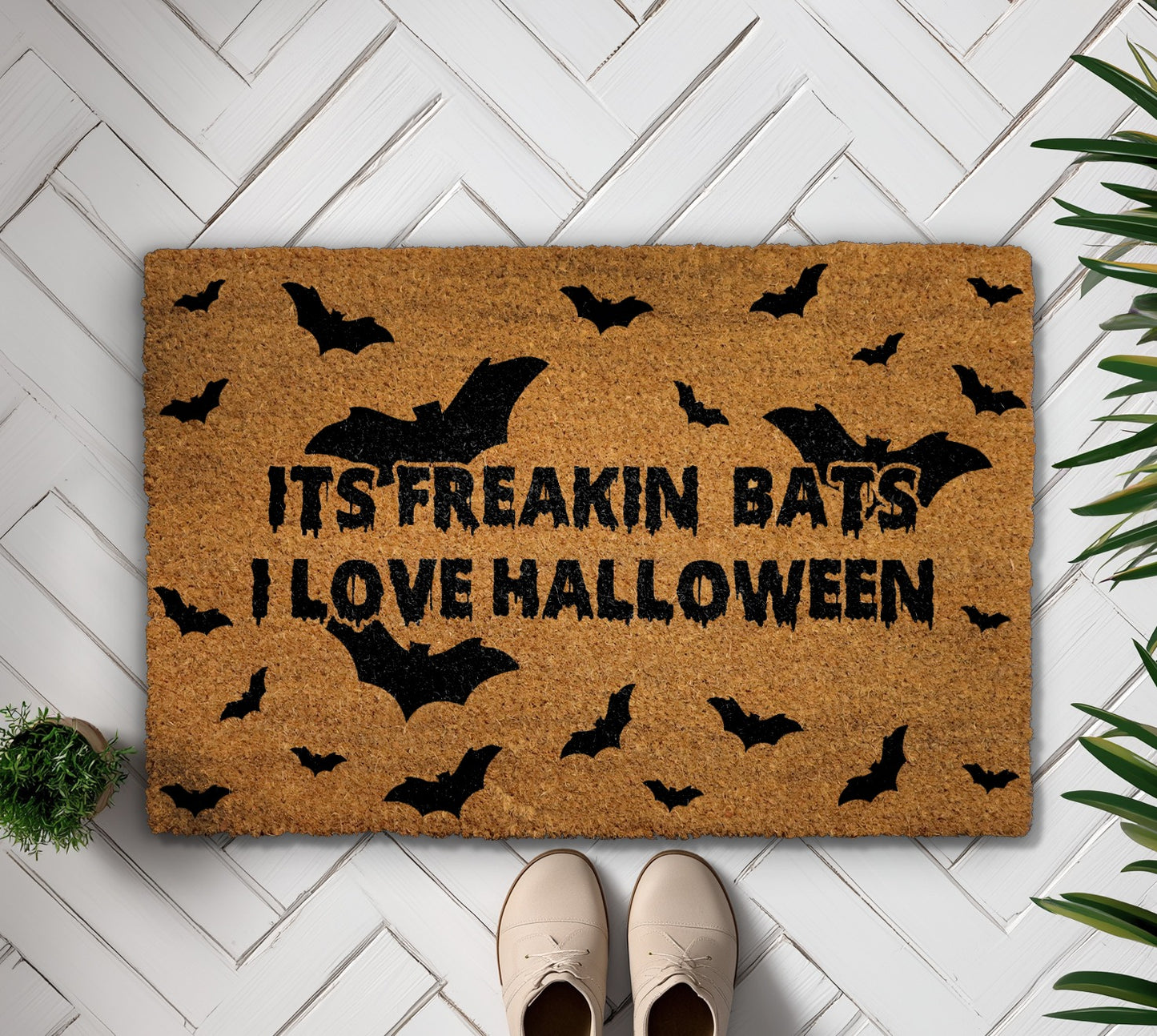 Freakin' Bats Doormat: Spooky Season Welcome Mat, Funny Housewarming Gift