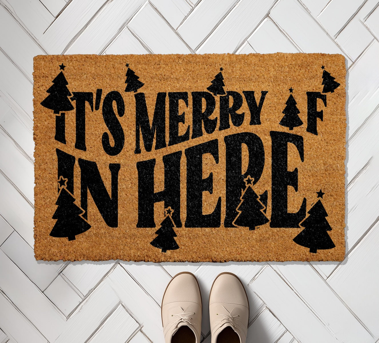 Merry AF Christmas Doormat, Festive Home Decor, Tree Pattern Rug