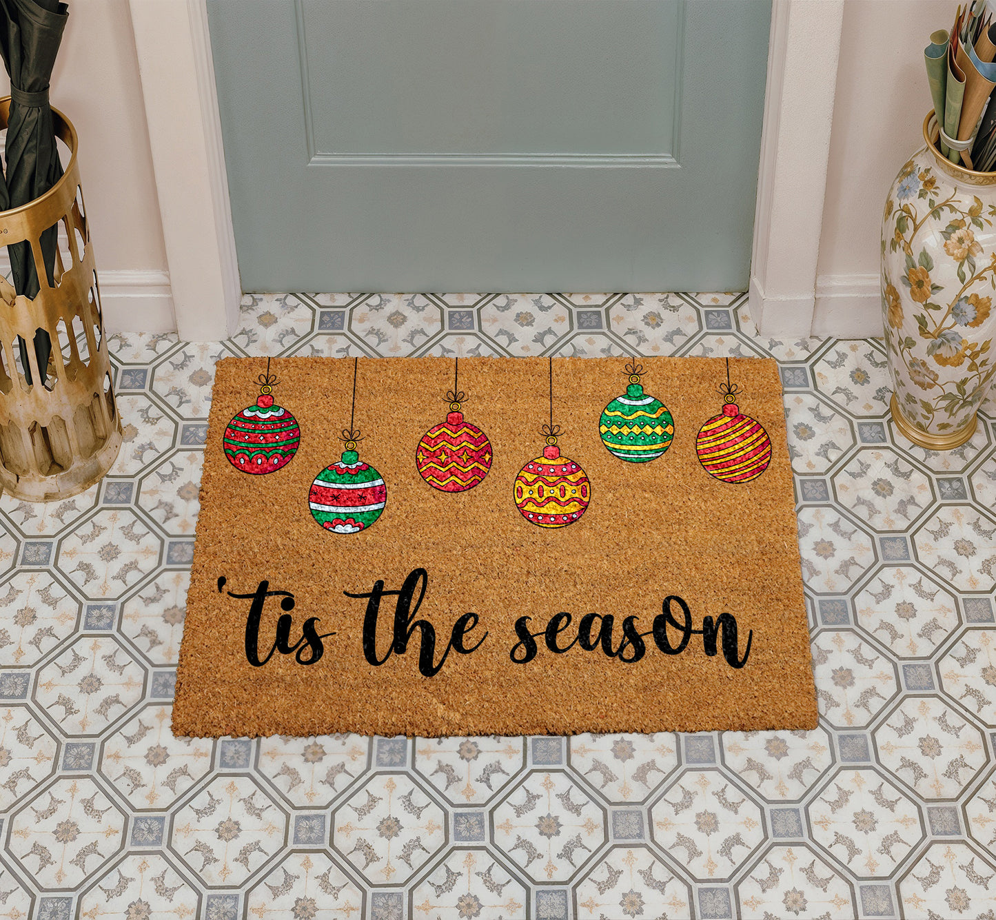 Festive Holiday Doormat, Christmas Ornaments, Xmas Housewarming Gift, Funny Coco Mat