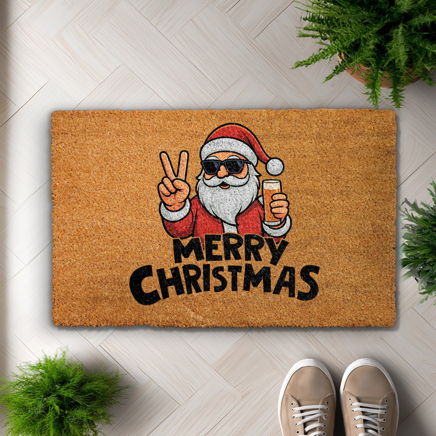 Fun Santa Doormat, Merry Christmas Mat, Beer Santa Home Decor