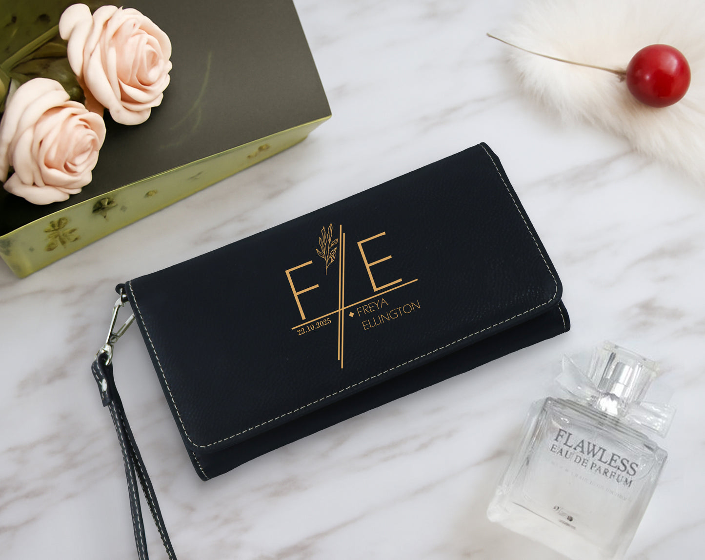 Custom Vegan Leather Wallet & Clutch, Engraved Anniversary Gift for Her