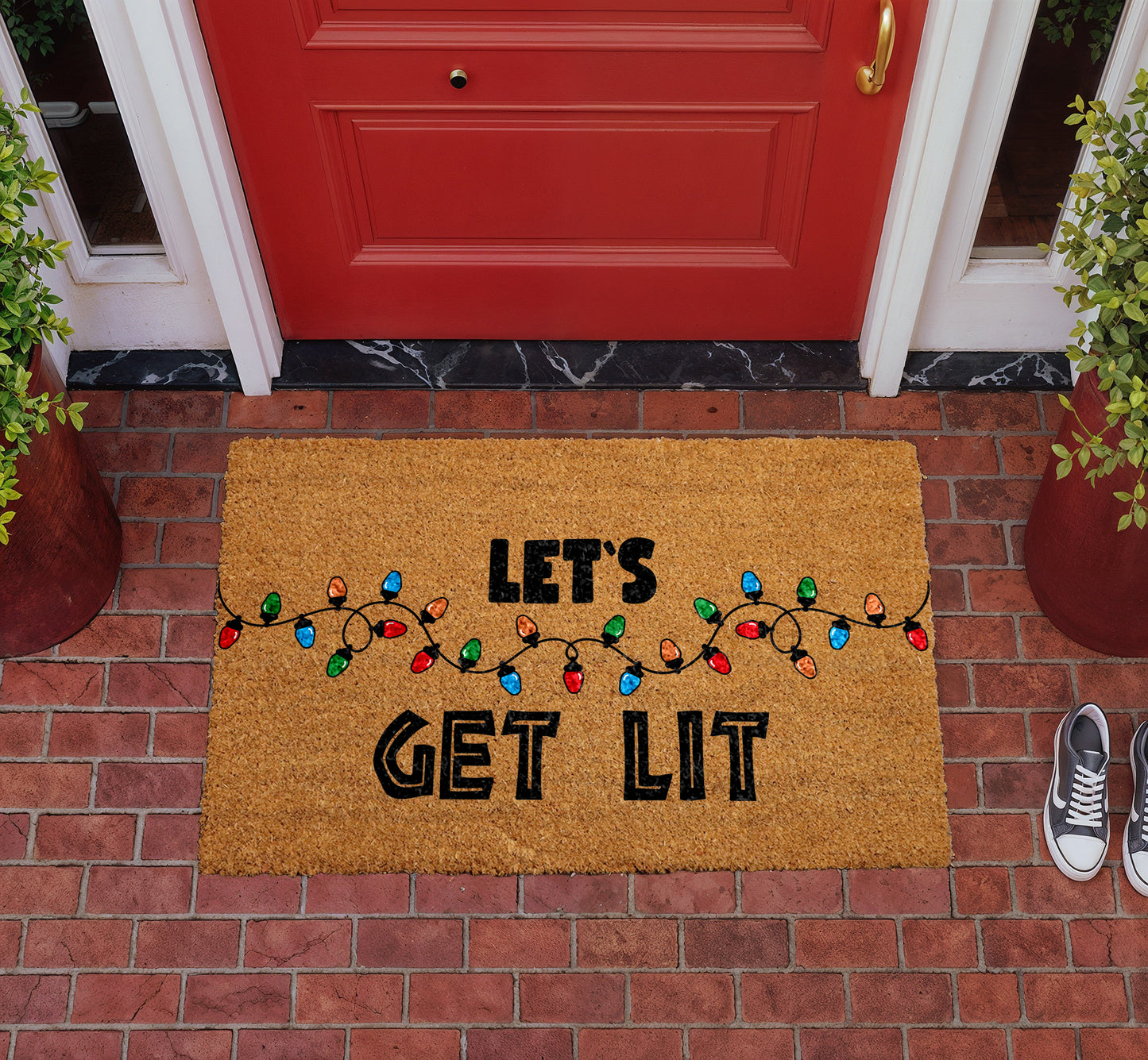 Get Lit Christmas Doormat, Funny Xmas Lights Welcome Mat!