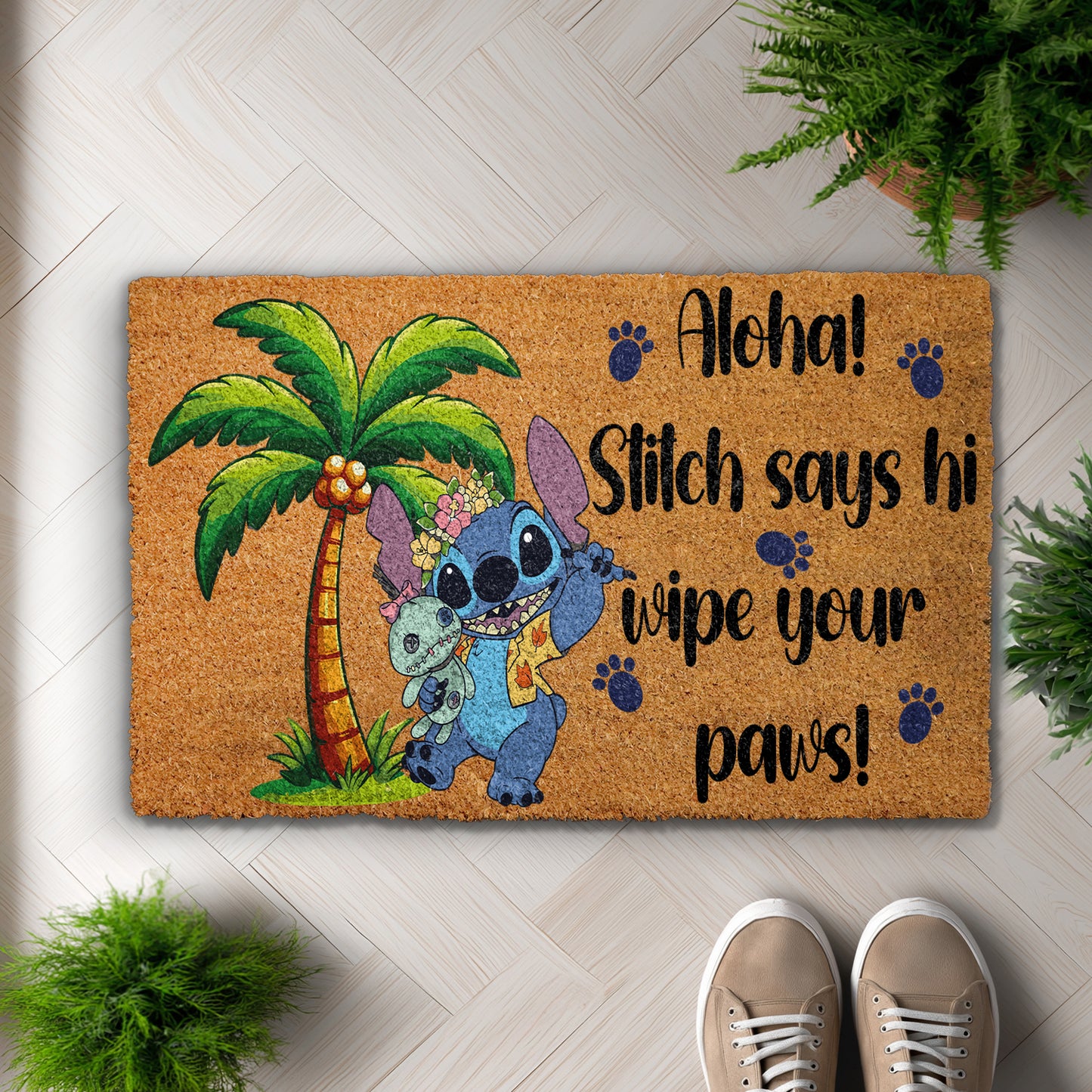 Stitch Aloha Doormat, Perfect for Tropical Ohana Outdoor Decor!