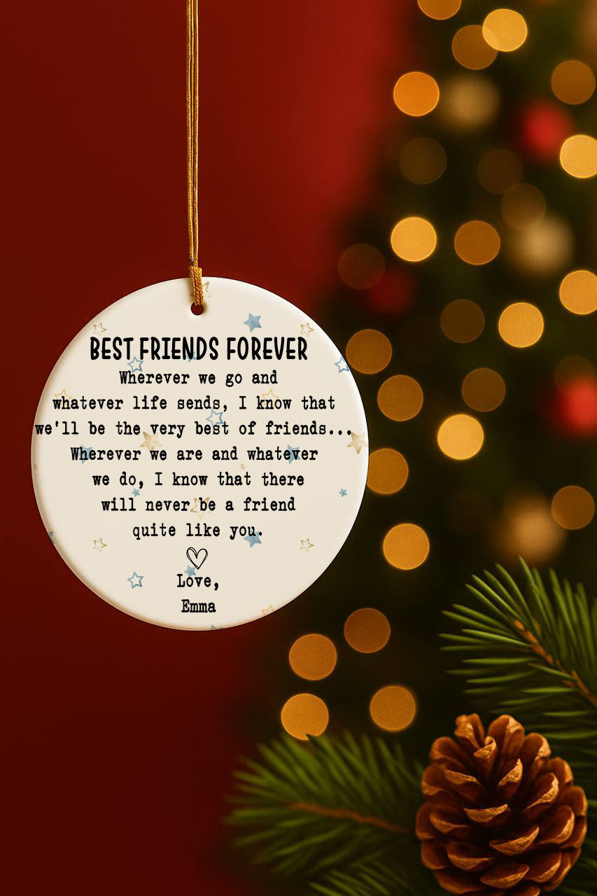 Personalized BFF Ceramic Ornament, Long Distance Best Friend Gift