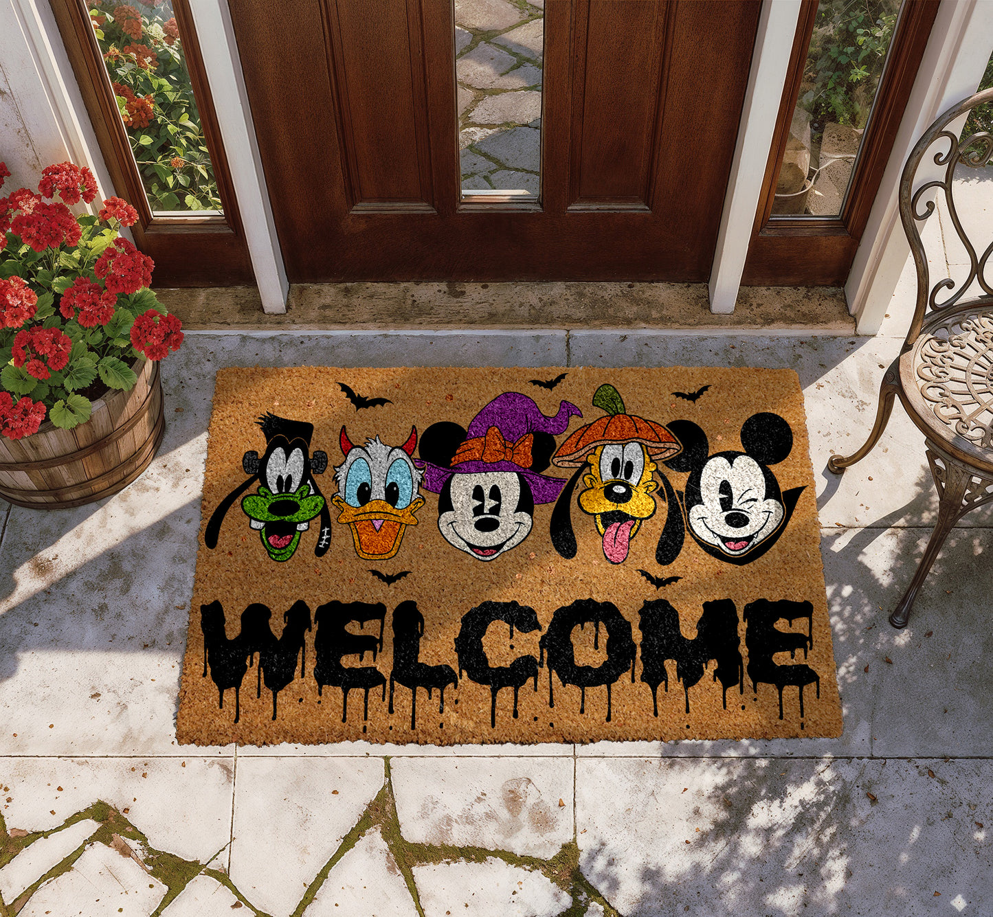 Mickey & Friends Halloween Doormat, Classic Cartoon Characters Entry Decor