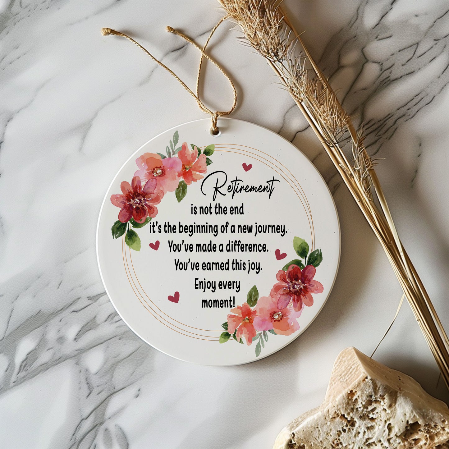 Elegant Floral Retirement Blessing Keepsake, Unique Ceramic Flower Ornament