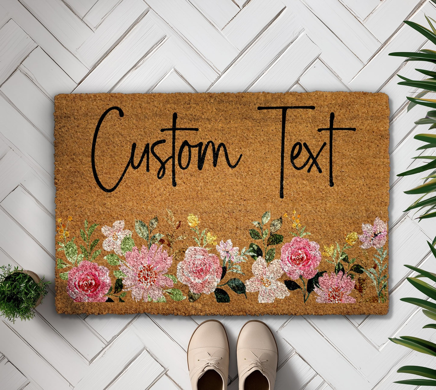 Custom Welcome Mat: Personalized Floral Design for Boho Housewarming