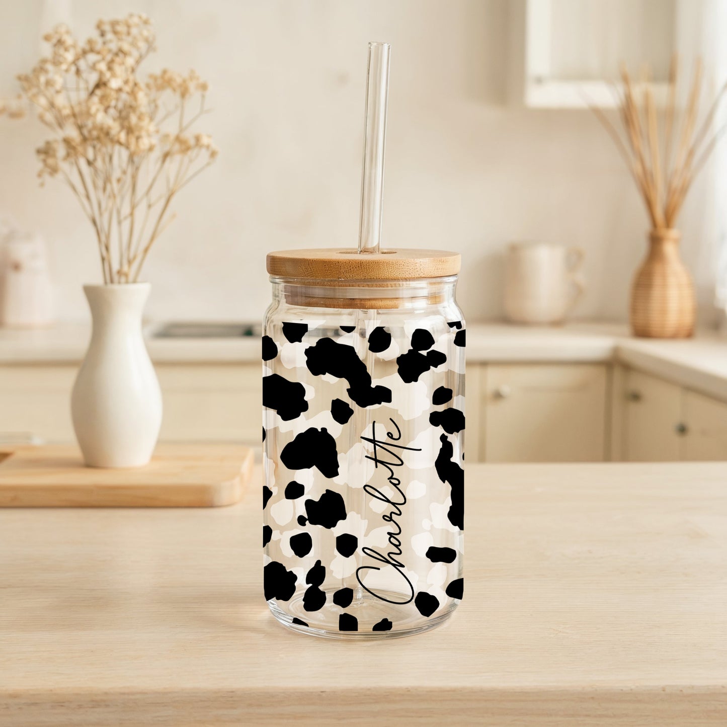 Eco-Friendly Cow Pattern Glass Tumbler, Ideal for Farm Animal Lovers