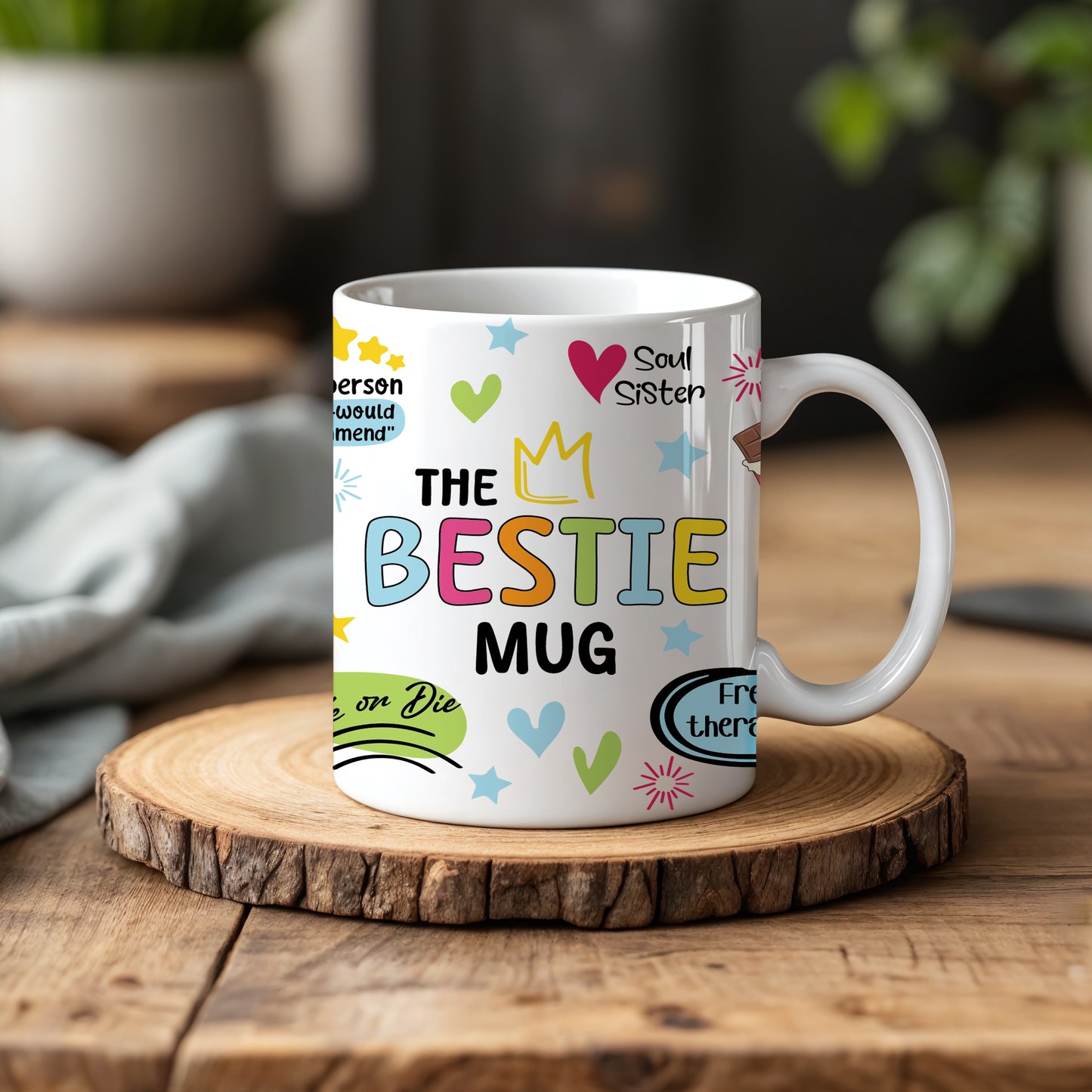 Colorful Bestie & Soul Sister Ceramic Mug, Girls Tea Cup