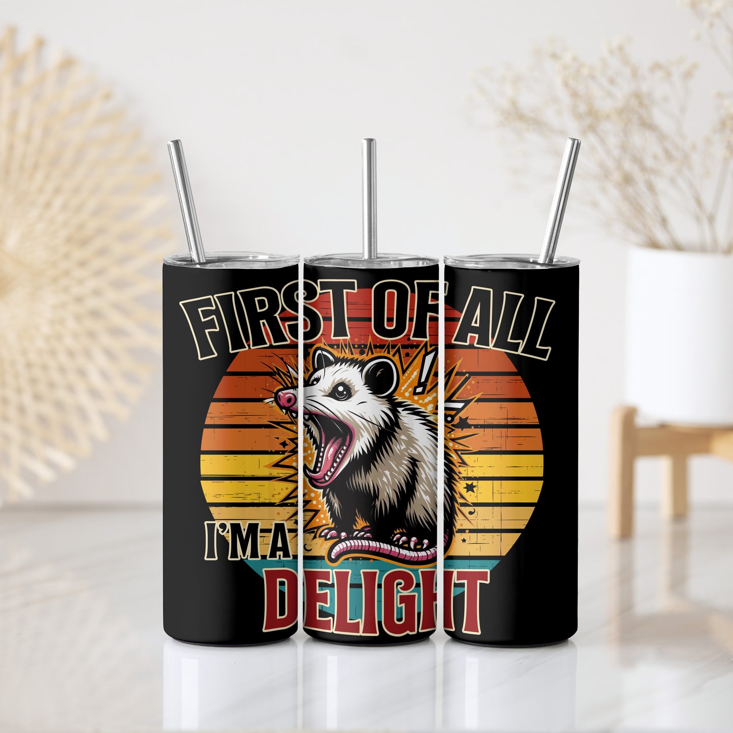 Delightful Tumbler, Angry Possum Stainless Steel Cup, Funny Animal Gift