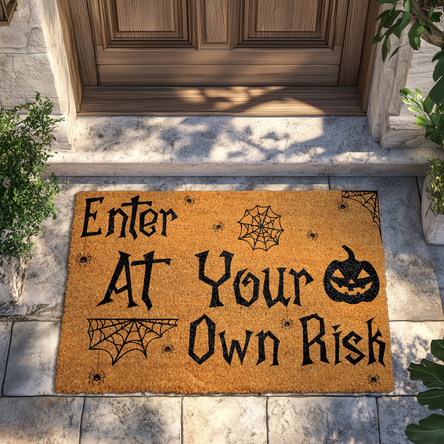 Spooky Season Haunted House Doormat, Gothic Fall Porch Decor