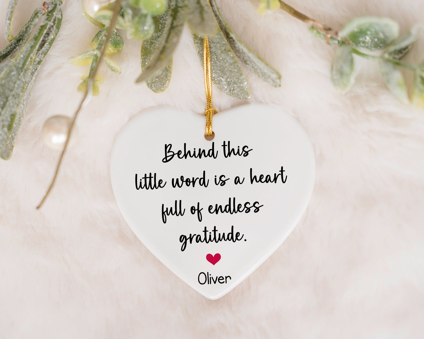 Personalized, Heart Shape Thank You Ornament: Minimalist Gratitude Keepsake