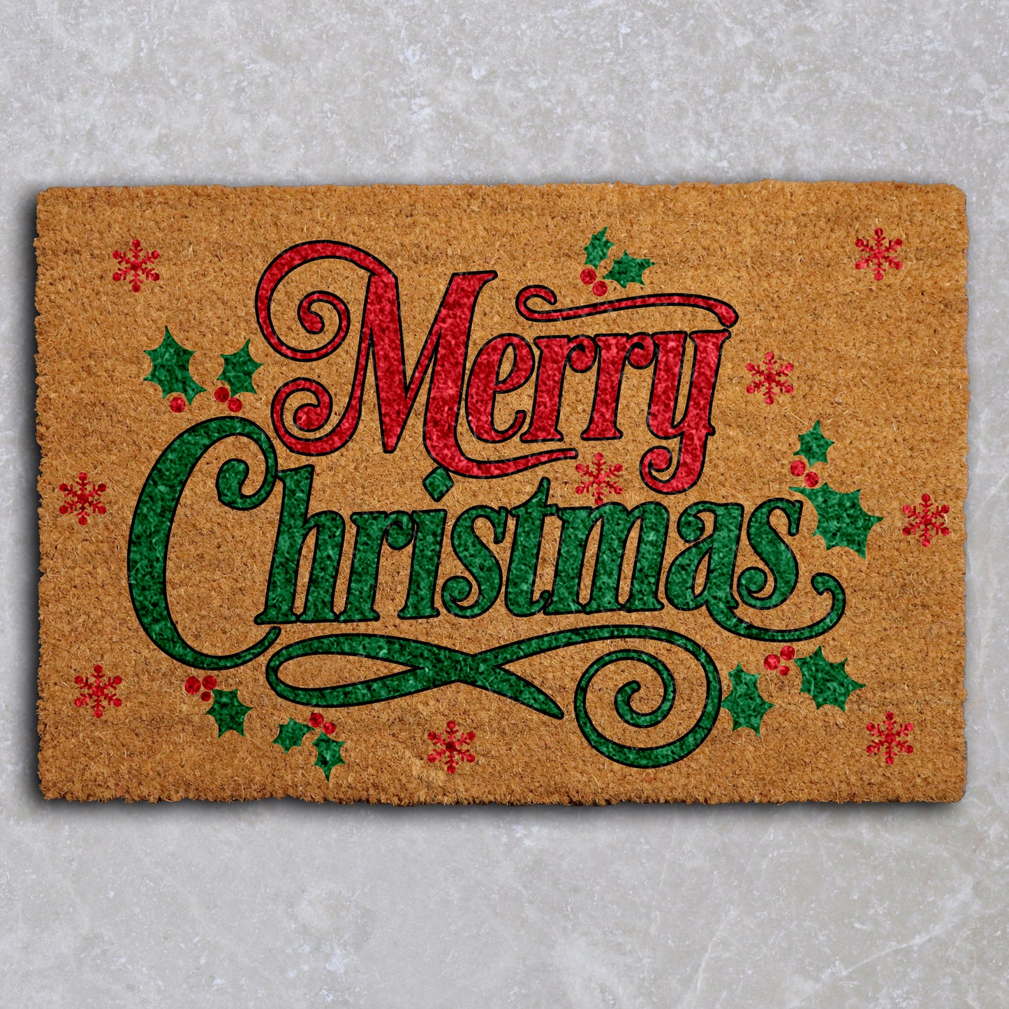 Festive Holly & Berries Doormat, Cheerful Xmas Home Decor Accessory