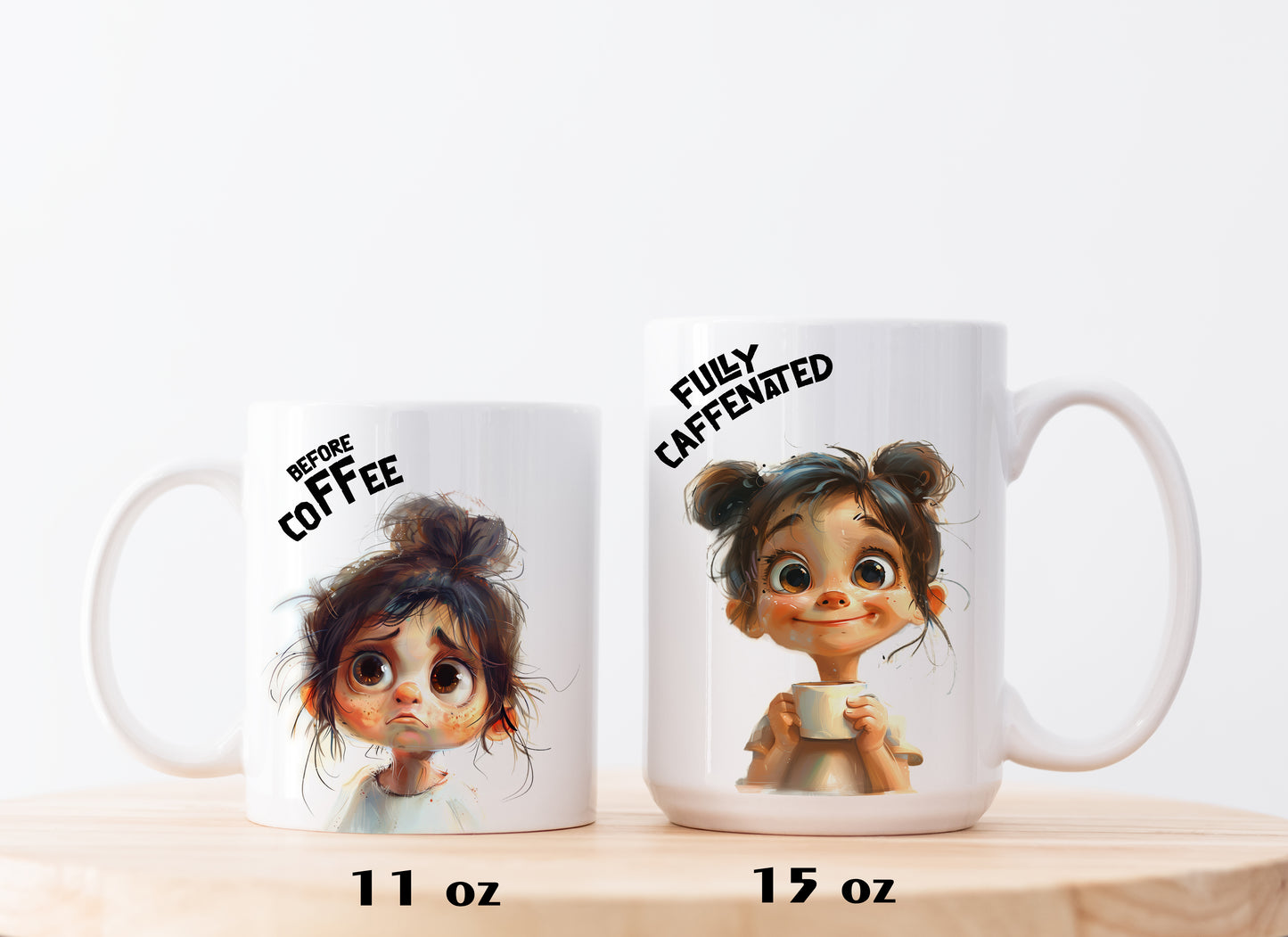 Fully Caffeinated Ceramic Office Mug, Funny Before & After Tea Cup