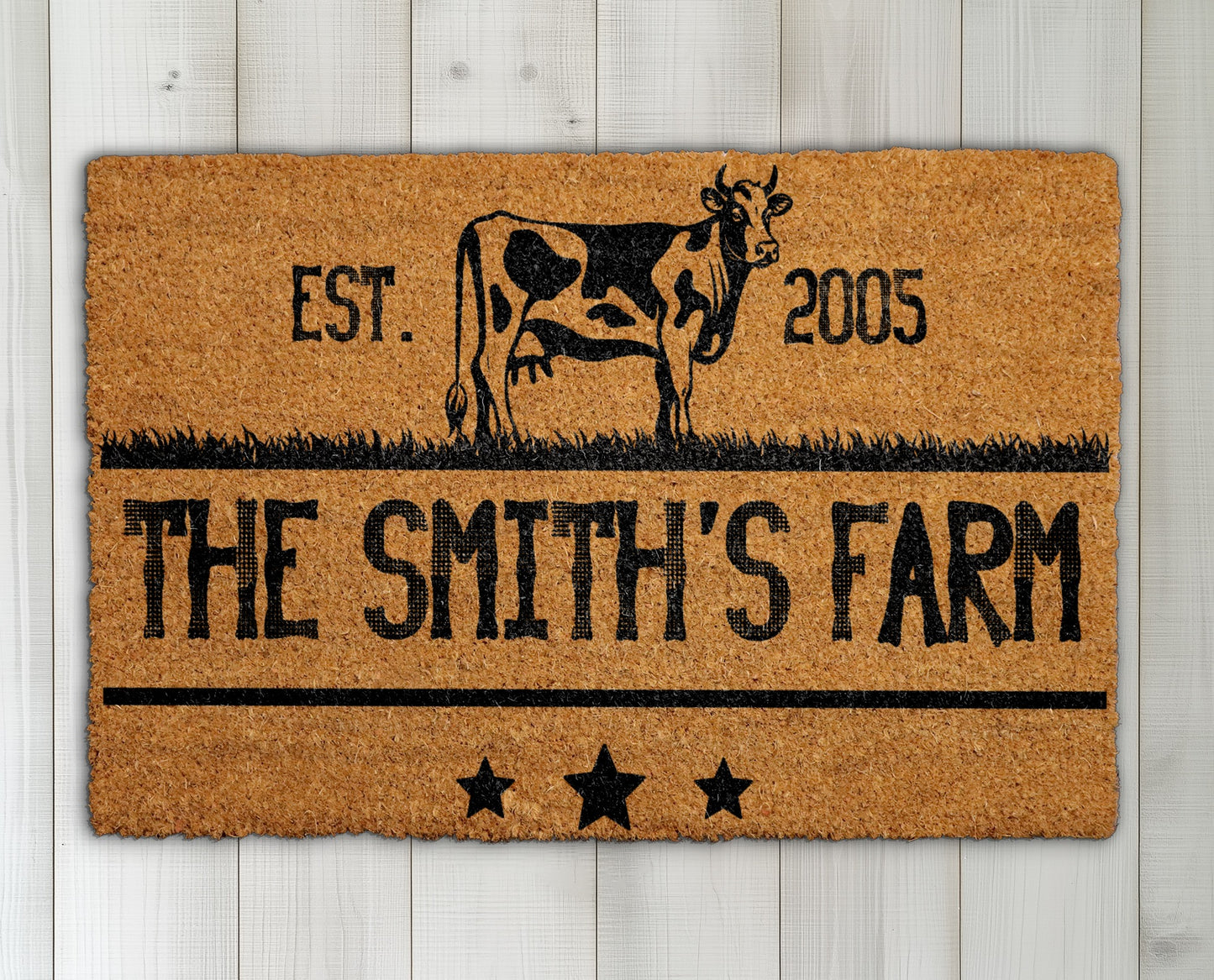 Custom Farmhouse Welcome Mat, Personalized Cow Farmer Gift, Ranch Decor