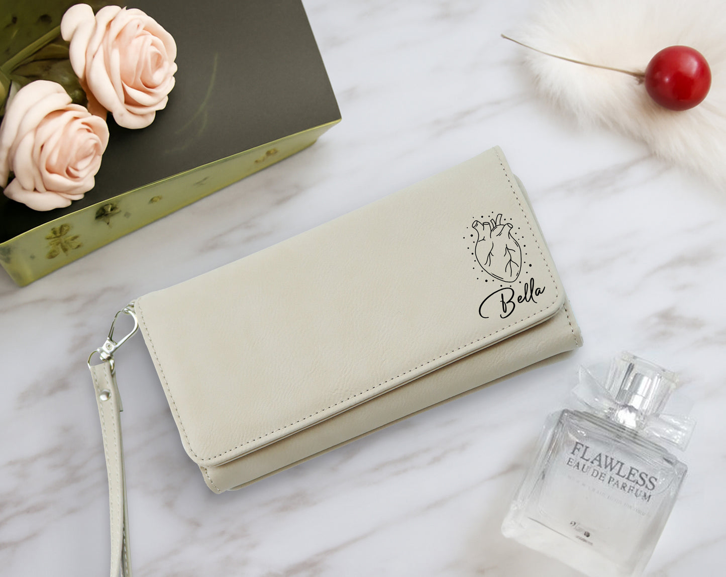 Custom Engraved Vegan Leather Wristlet, Minimalist Boho Wallet for Her